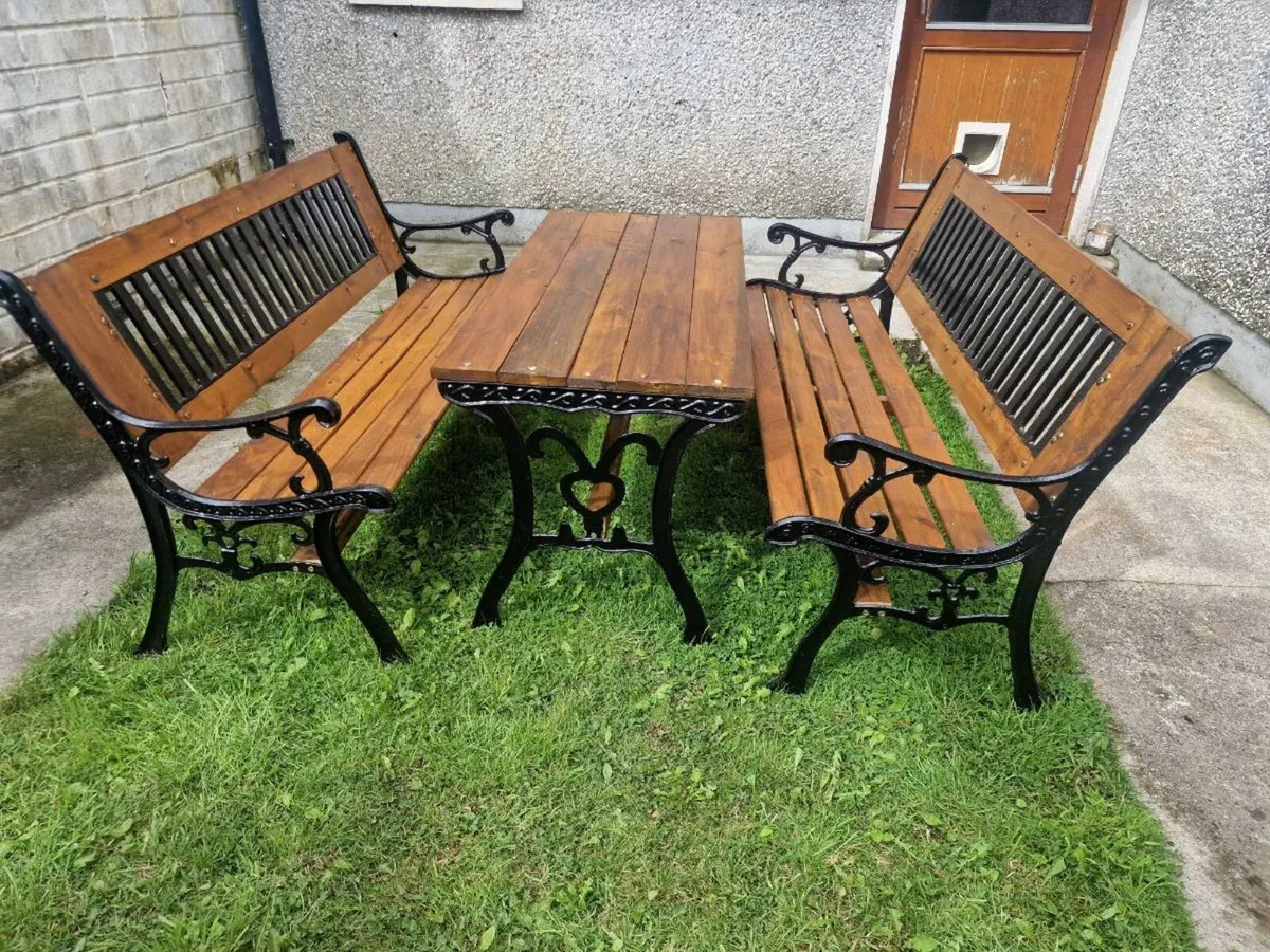Garden table with 2 benches [ heavy cast iron ] - Image 4