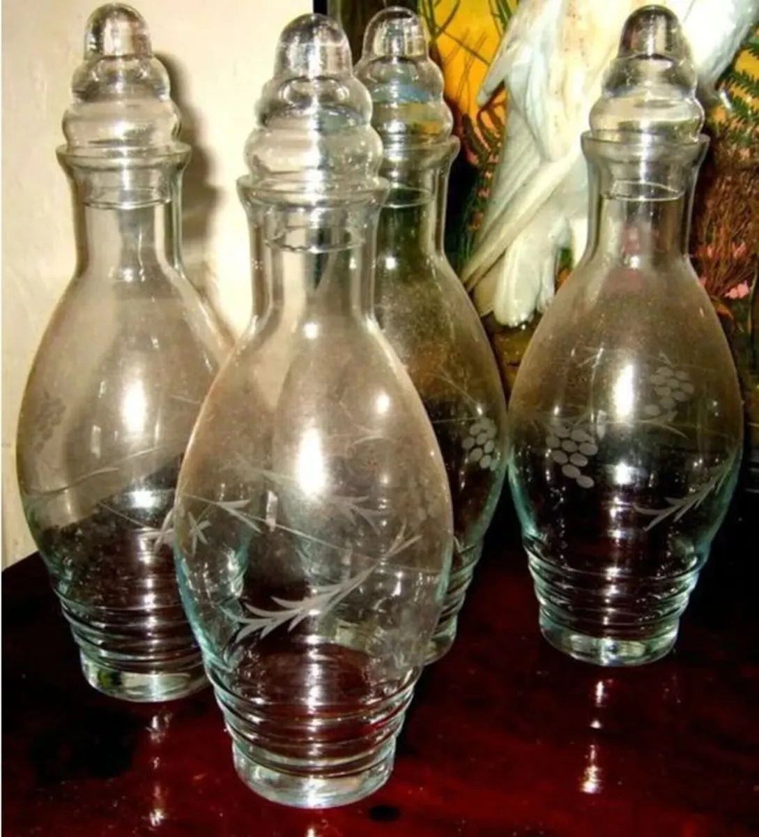 Vintage Harrods Etched Glass Decanters – Set of 4 - Image 2