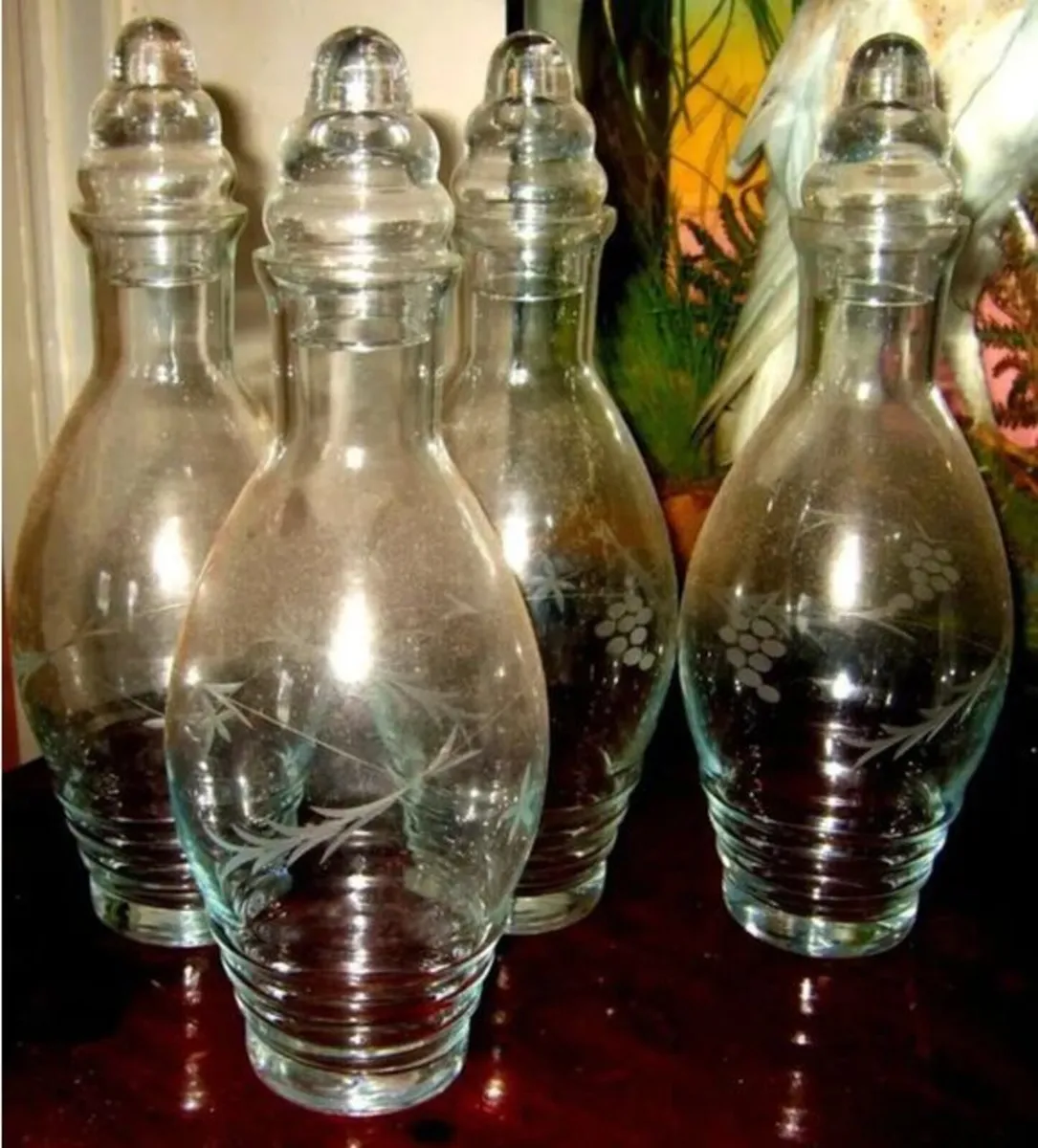Vintage Harrods Etched Glass Decanters – Set of 4 - Image 3