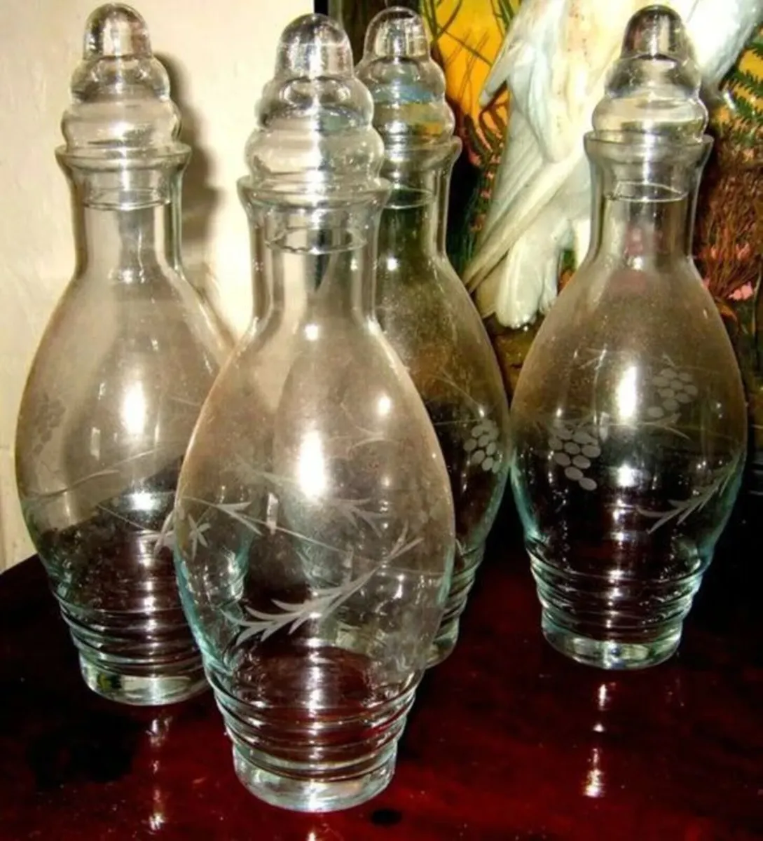 Vintage Harrods Etched Glass Decanters – Set of 4 - Image 4