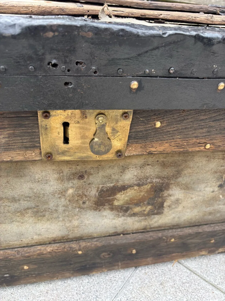 Antique metal bound cobblers trunk - Image 3
