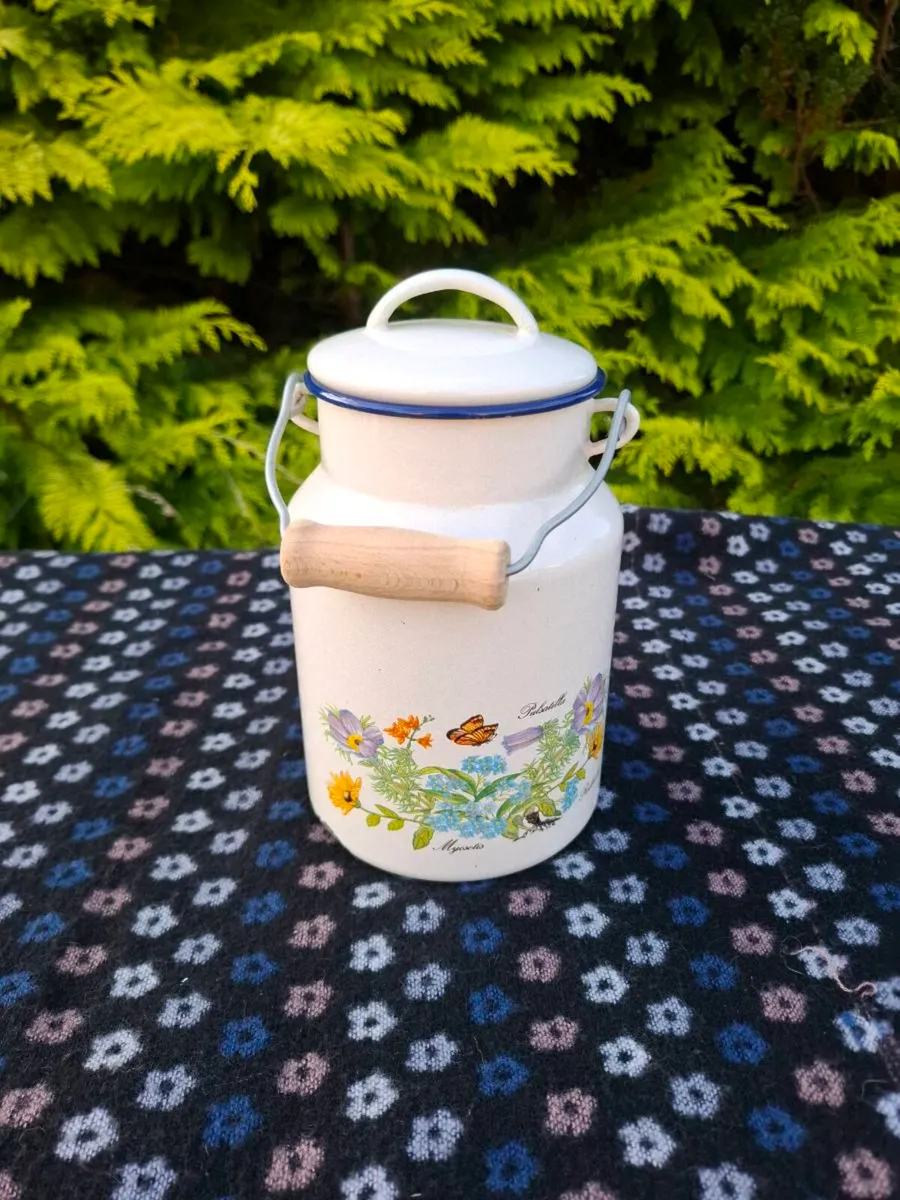 Old floral enamel milk churn - Image 1