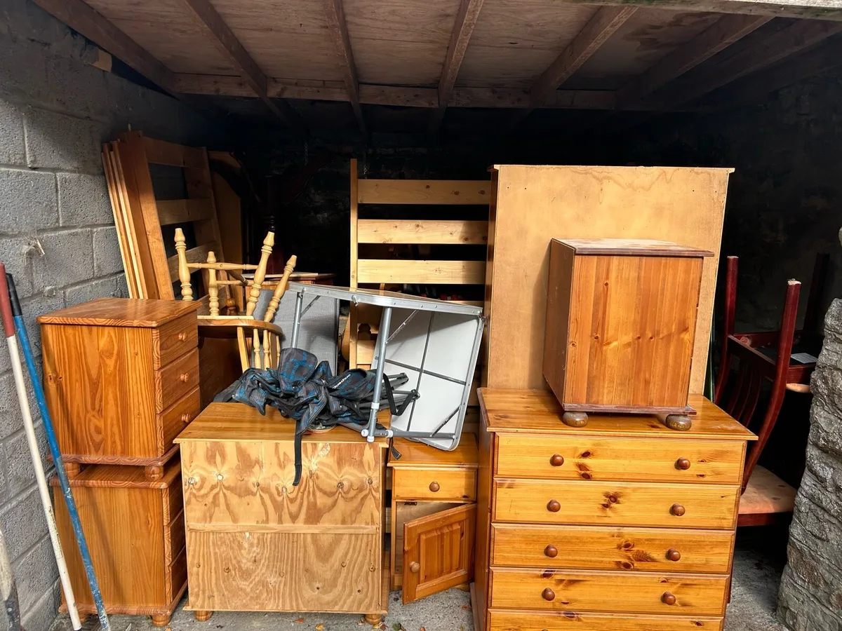 pine furniture - bed frame, side table, drawers - Image 1