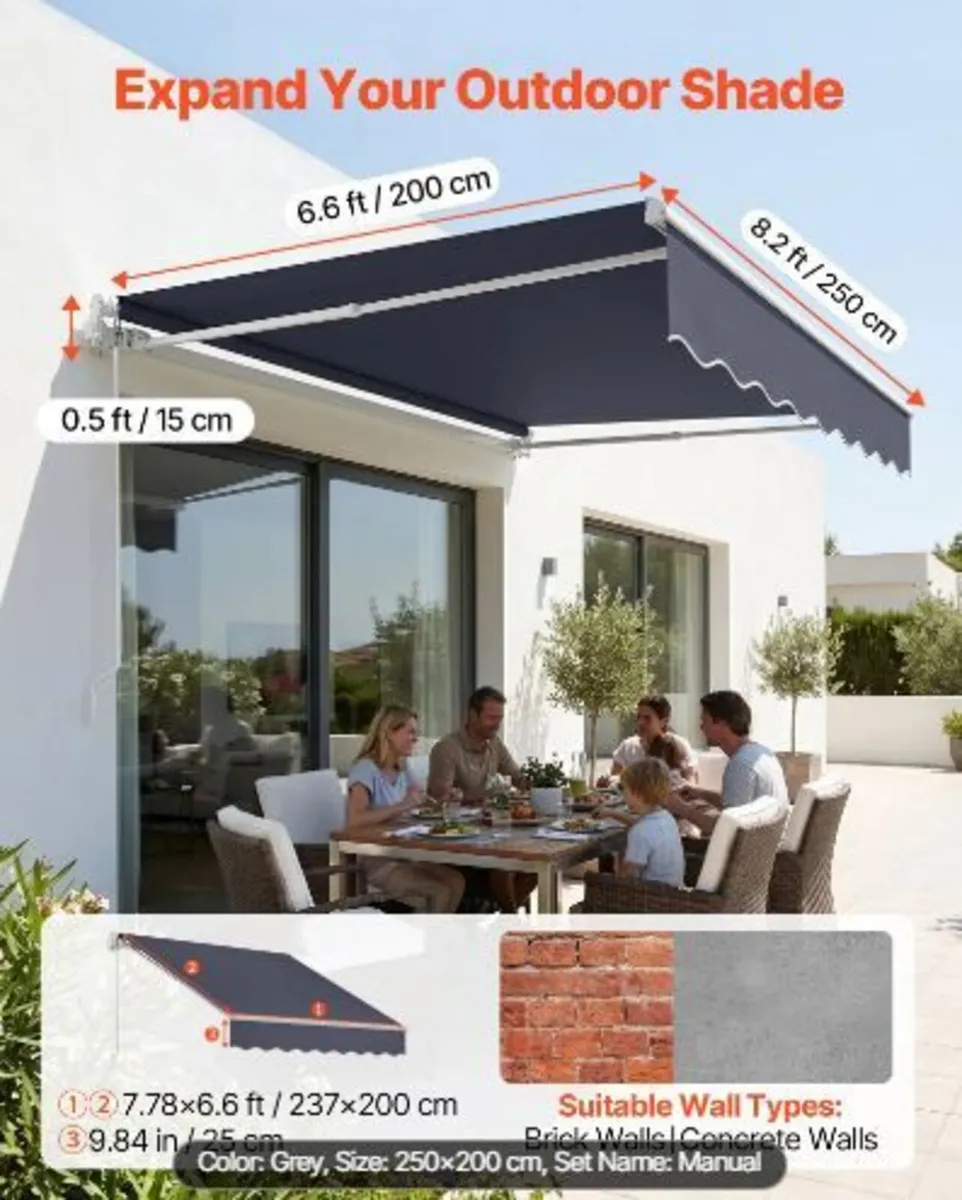 Manual Retractable Awning, 250 x 200 cm - Image 2