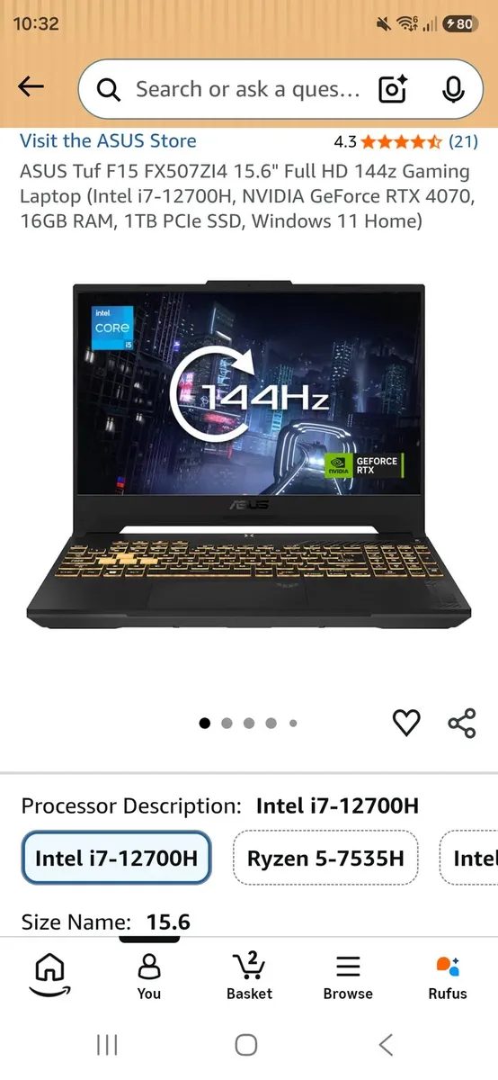ASUS TUF F15 Intel Core i7 16GB RAM - Image 1
