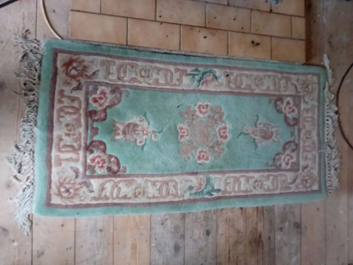 Green Vintage Rug with fringing