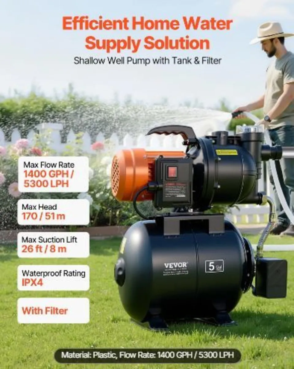 1100W Shallow Well Pump with Pressure Tank - Image 1