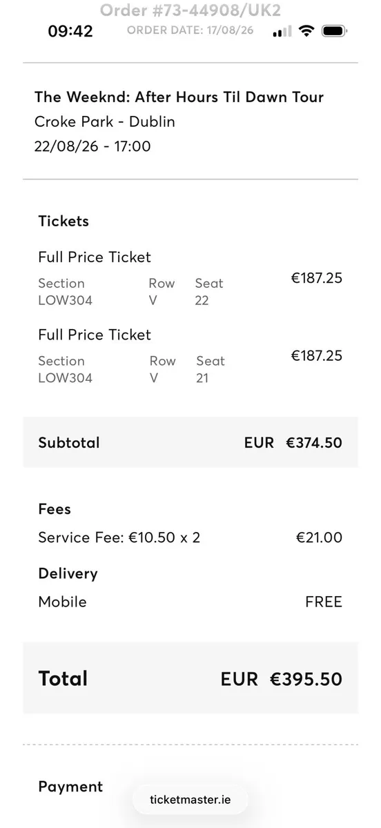 2 X Seated tickets for The Weekend