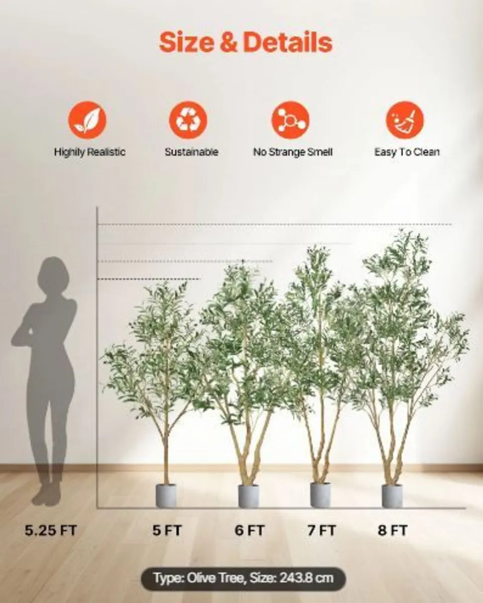 240cm Artificial Olive Tree with Black Pot - Image 2