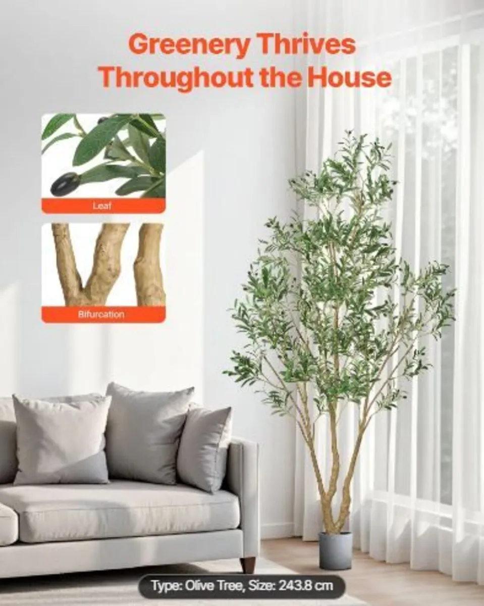 240cm Artificial Olive Tree with Black Pot - Image 4