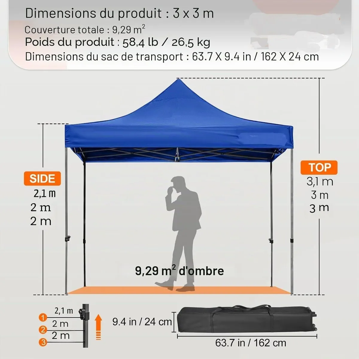 Gazebo 3x3m Waterproof Marquee With Side Panels - Image 2