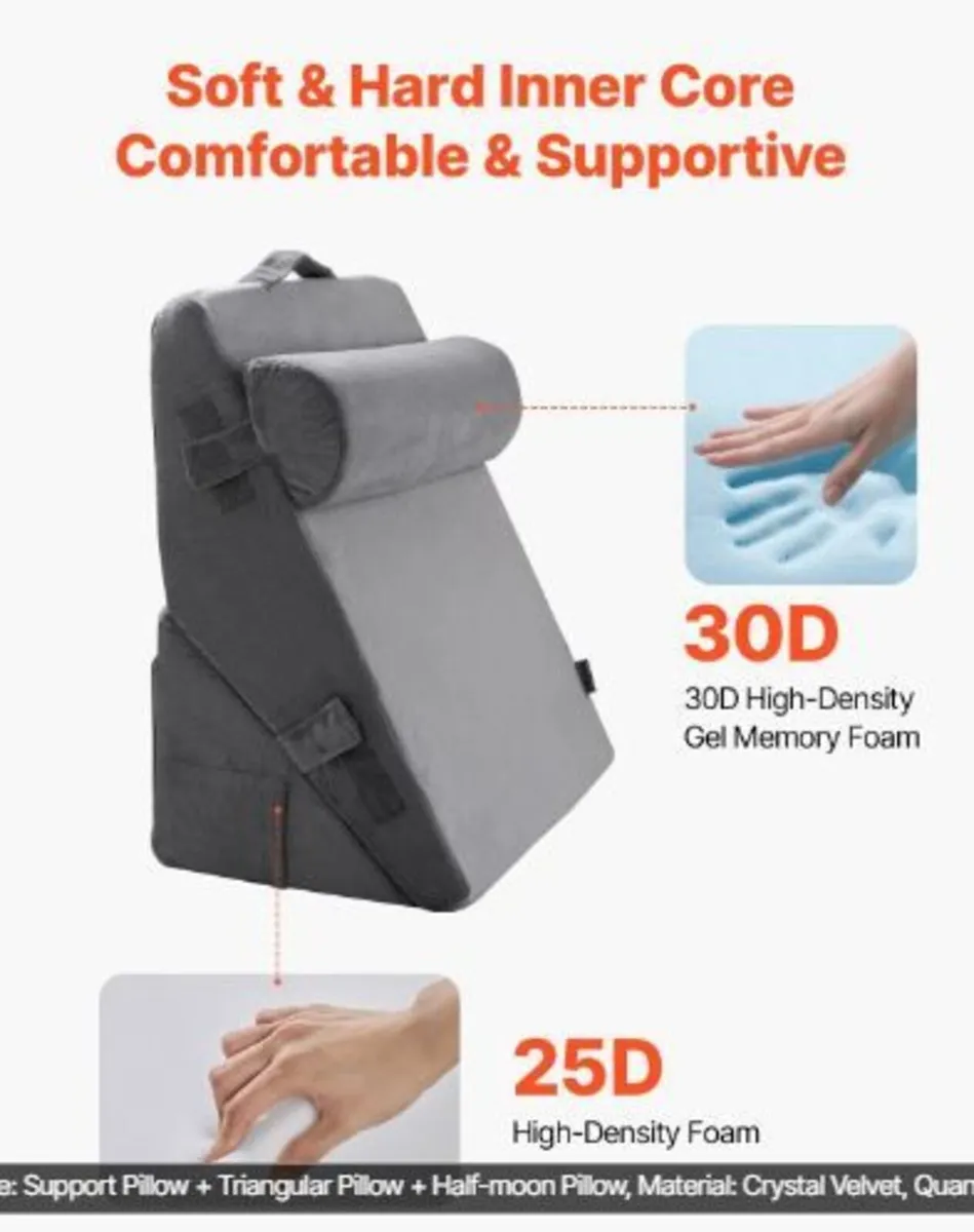 Bed Wedge Pillow for Sleeping, 3 Pcs - Image 2