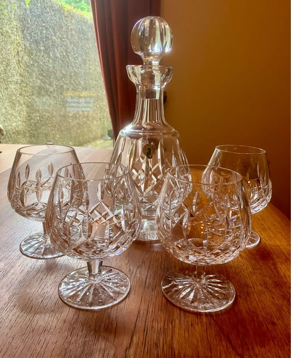 Waterford Crystal Lismore Decanter, Brandy Glasses - Image 2