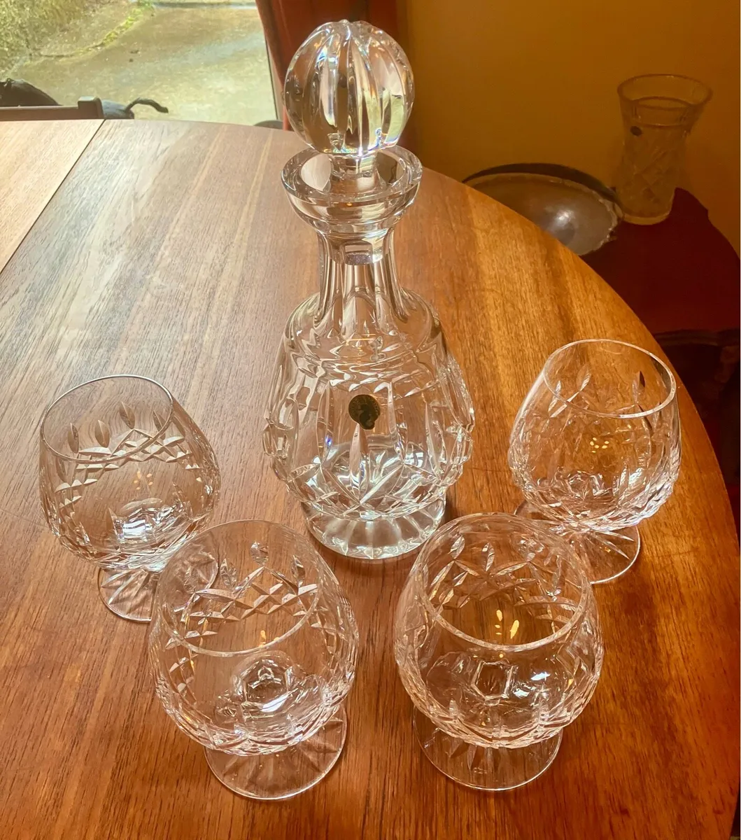 Waterford Crystal Lismore Decanter, Brandy Glasses - Image 3