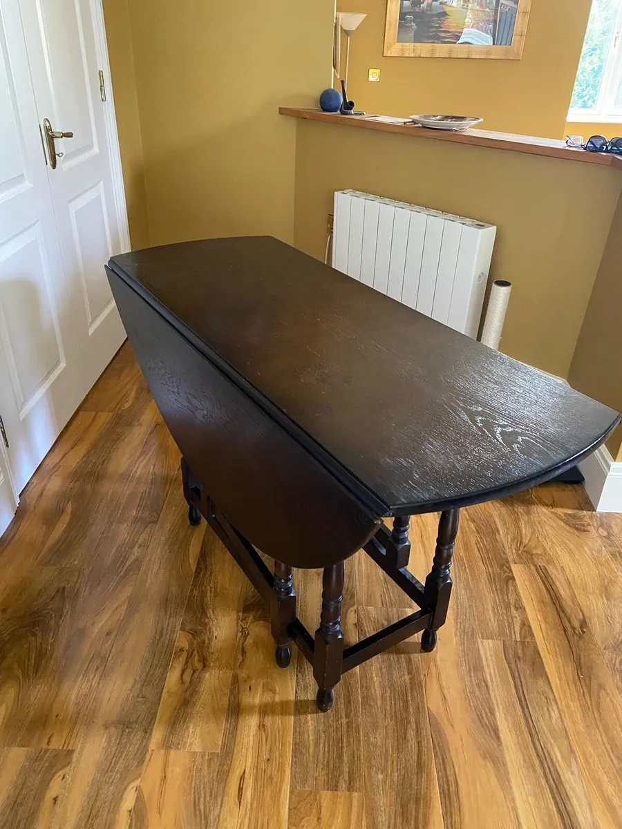 Folding Round Dining Table in Solid Dark Oak - Image 2