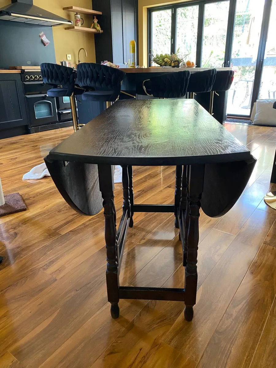 Folding Round Dining Table in Solid Dark Oak - Image 4