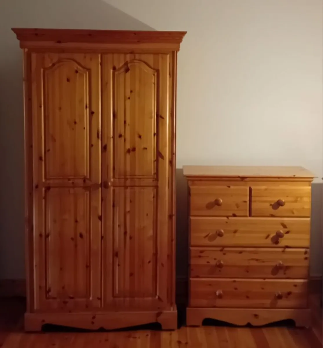 Solid Pine Wardrobe and Matching Chest of Drawers Set
