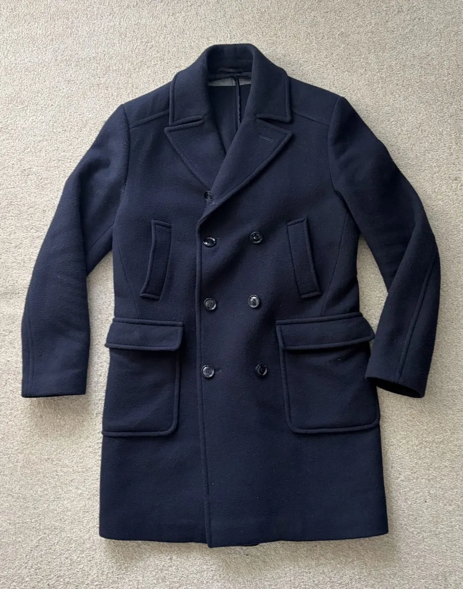 REISS Double Breasted Wool Blend Coat in Navy - Image 1