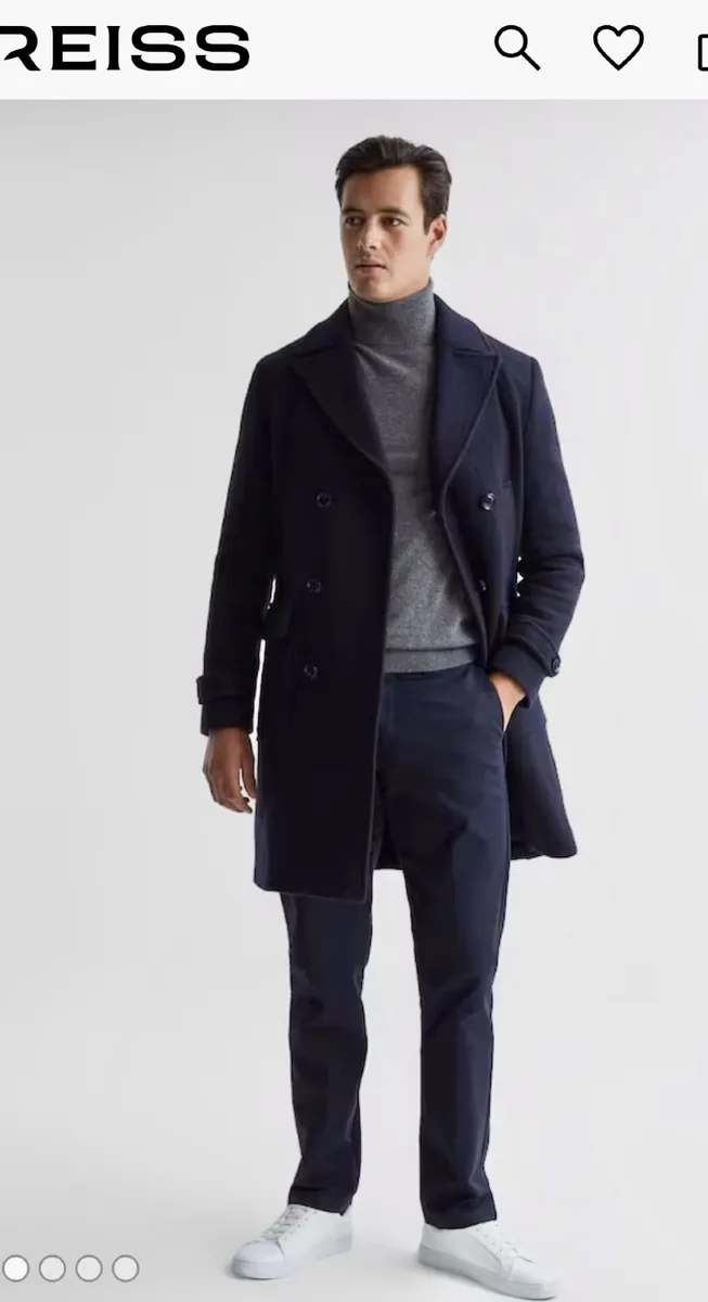 REISS Double Breasted Wool Blend Coat in Navy - Image 2