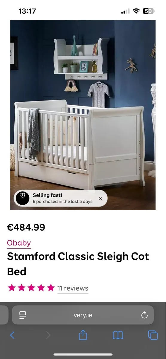 Obaby Stamford Classic Sleigh Cot Bed - Image 3