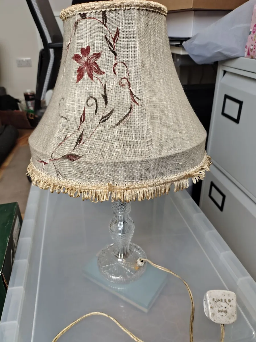 Vintage Cut Crystal Lamp&Fringed Floral shade - Image 2