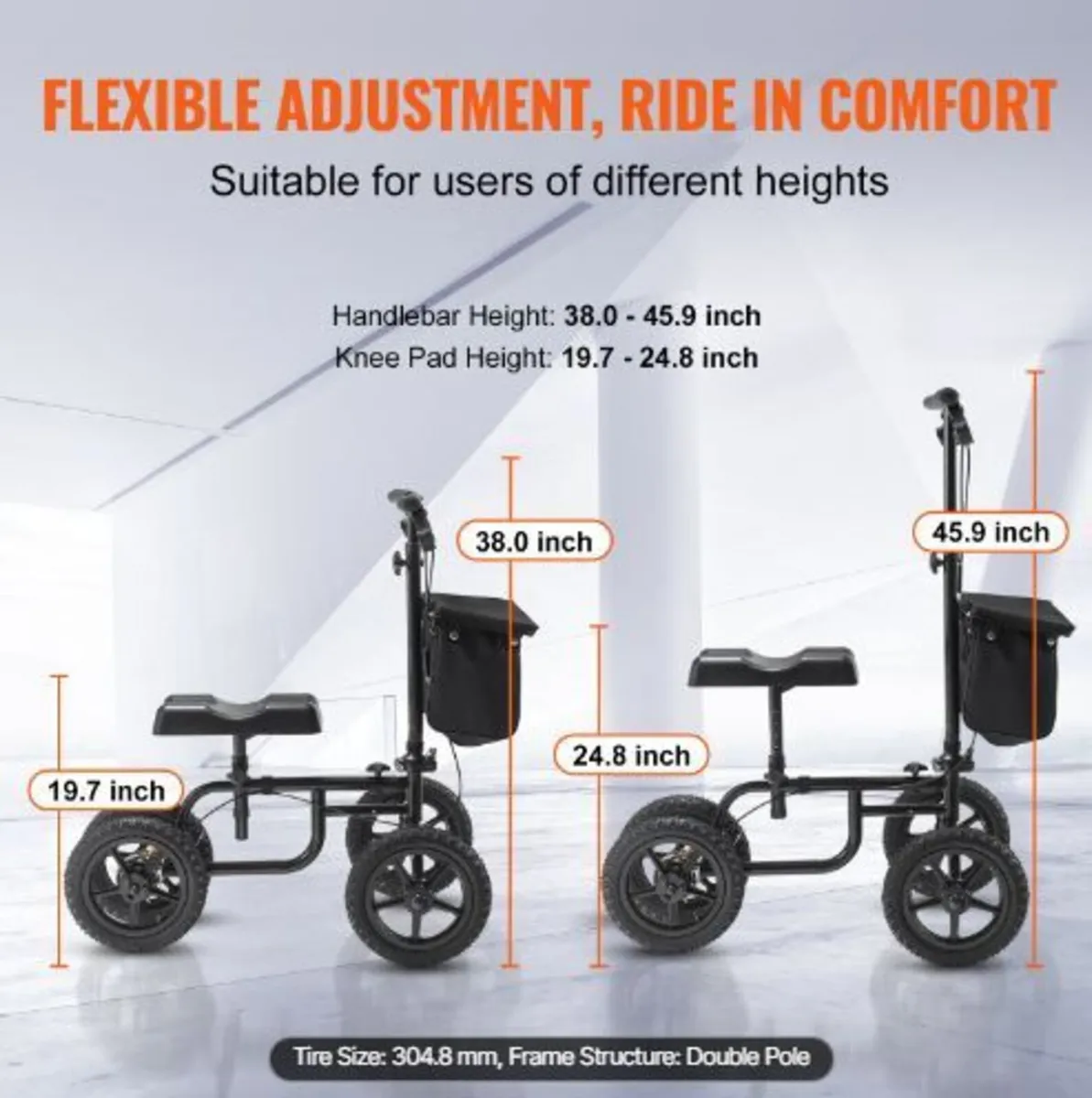 Folding Knee Scooter, Carbon Steel - Image 1