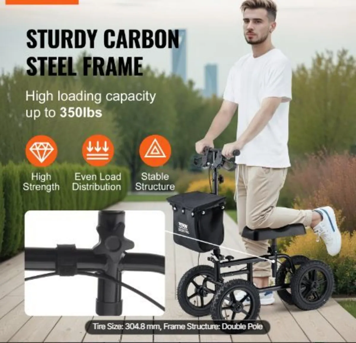 Folding Knee Scooter, Carbon Steel - Image 2