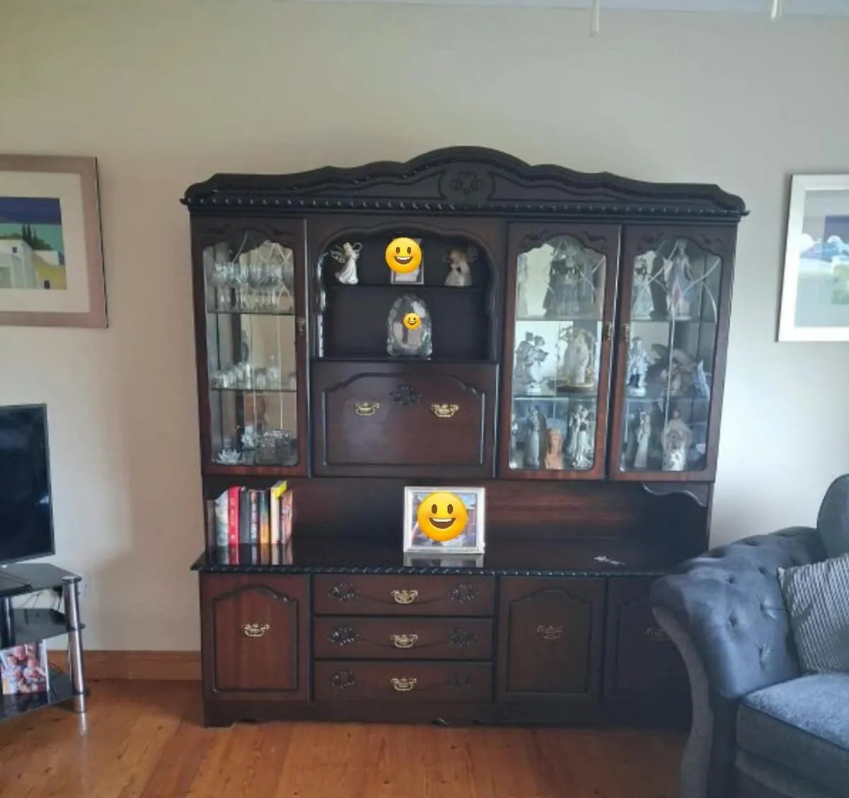 Large Dark Wood Display Cabinet & Sideboard - Image 1
