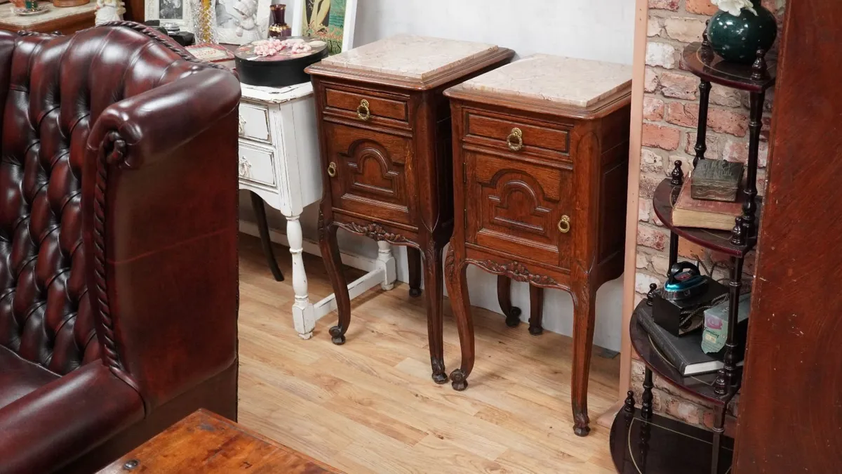 Pair of Antique French Oak Bedside Cabinets - Image 1