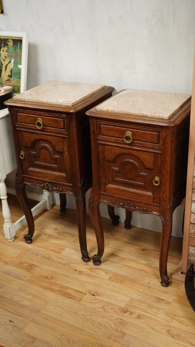 Pair of Antique French Oak Bedside Cabinets - Image 2