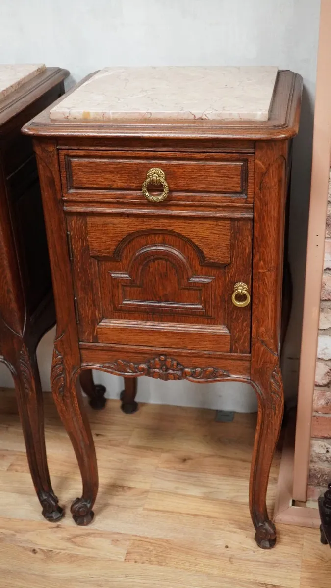 Pair of Antique French Oak Bedside Cabinets - Image 3