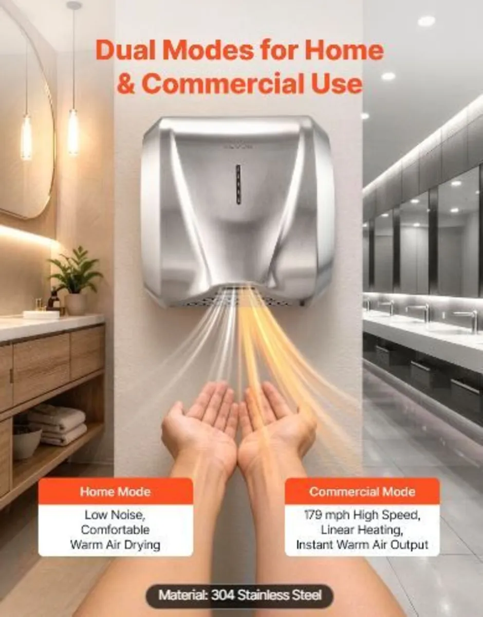 Hand Dryer, 1800W Bathroom Air Hand - Image 4