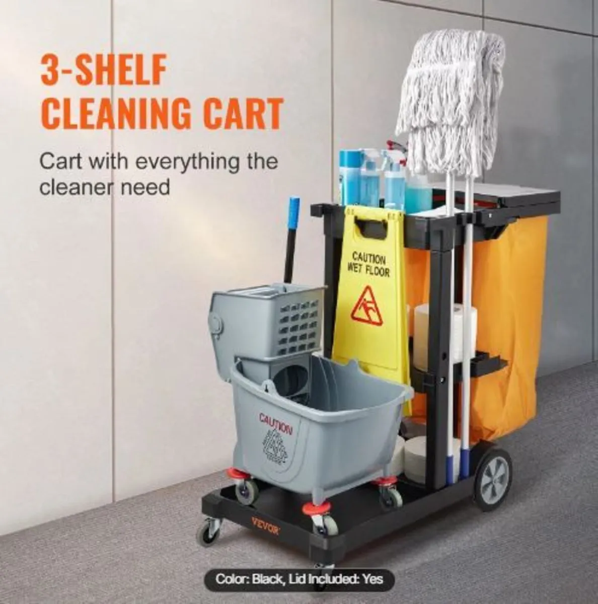Cleaning Cart, 3-Shelf Commercial - Image 3