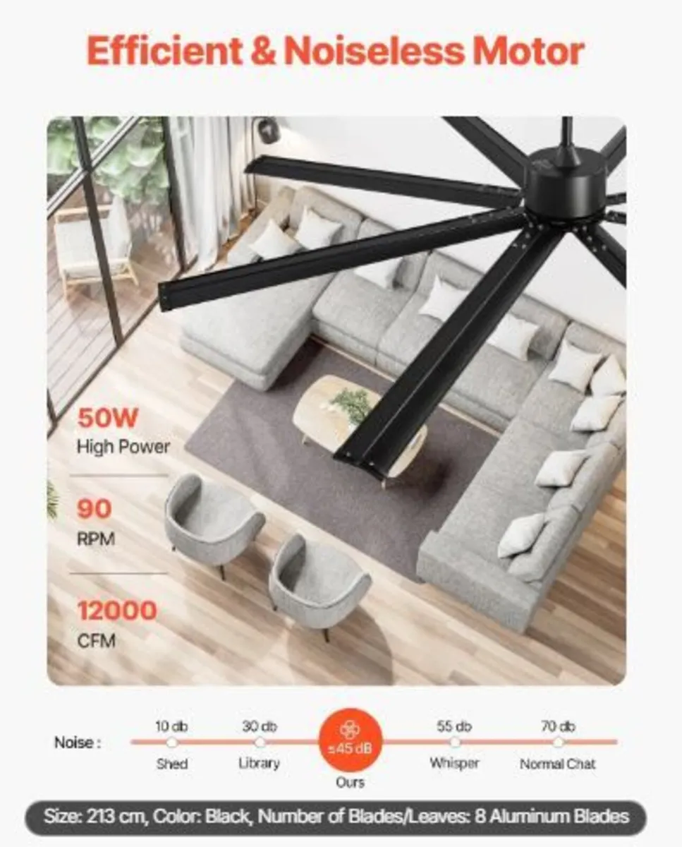 213 cm Ceiling Fan No Light, 6-Speed Remote Contr - Image 3