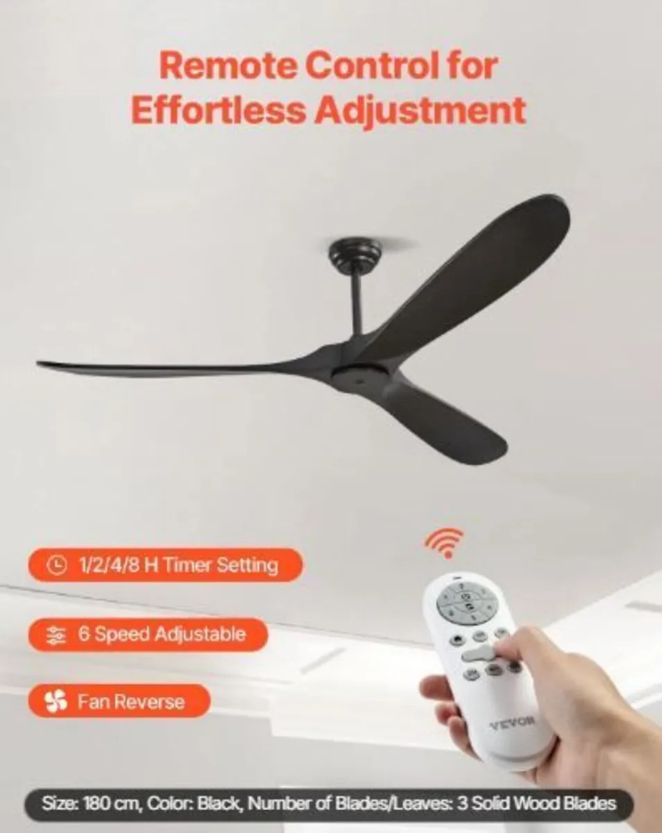 72 Inch Ceiling Fan without Light, 6-Speed Remote - Image 1