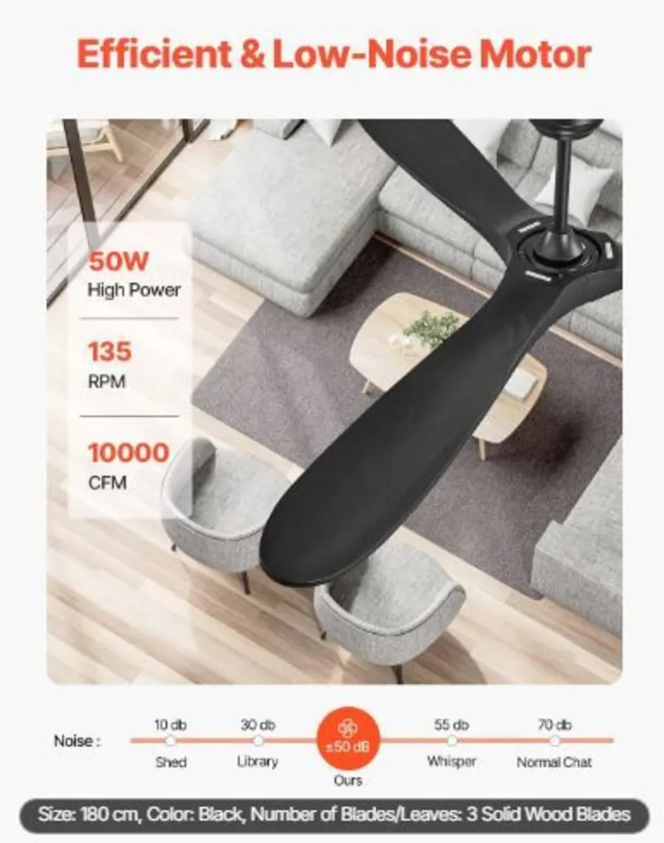 72 Inch Ceiling Fan without Light, 6-Speed Remote - Image 4