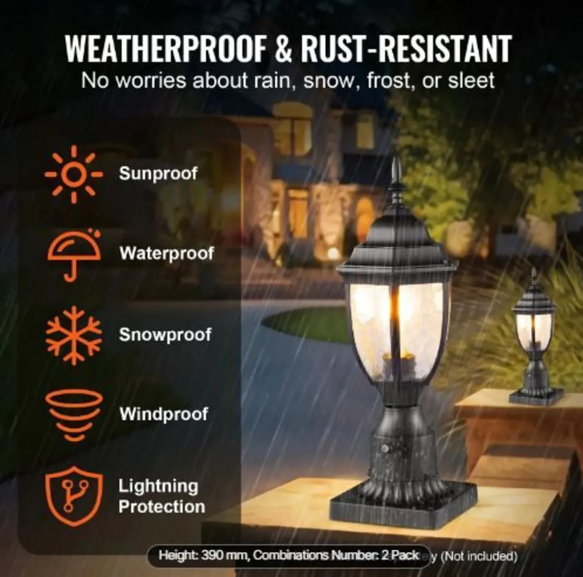 2 Pack Dusk to Dawn Outdoor Post Light - Image 2
