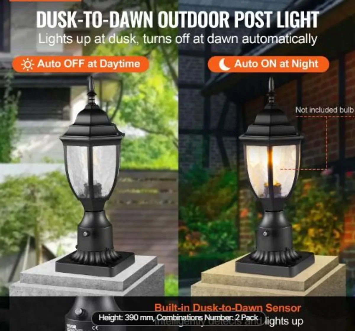 2 Pack Dusk to Dawn Outdoor Post Light - Image 1