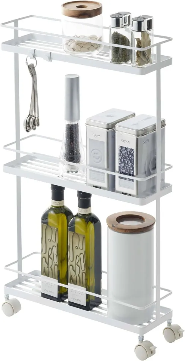 Slim Kitchen Storage Cart Steel Minimalist - Image 1