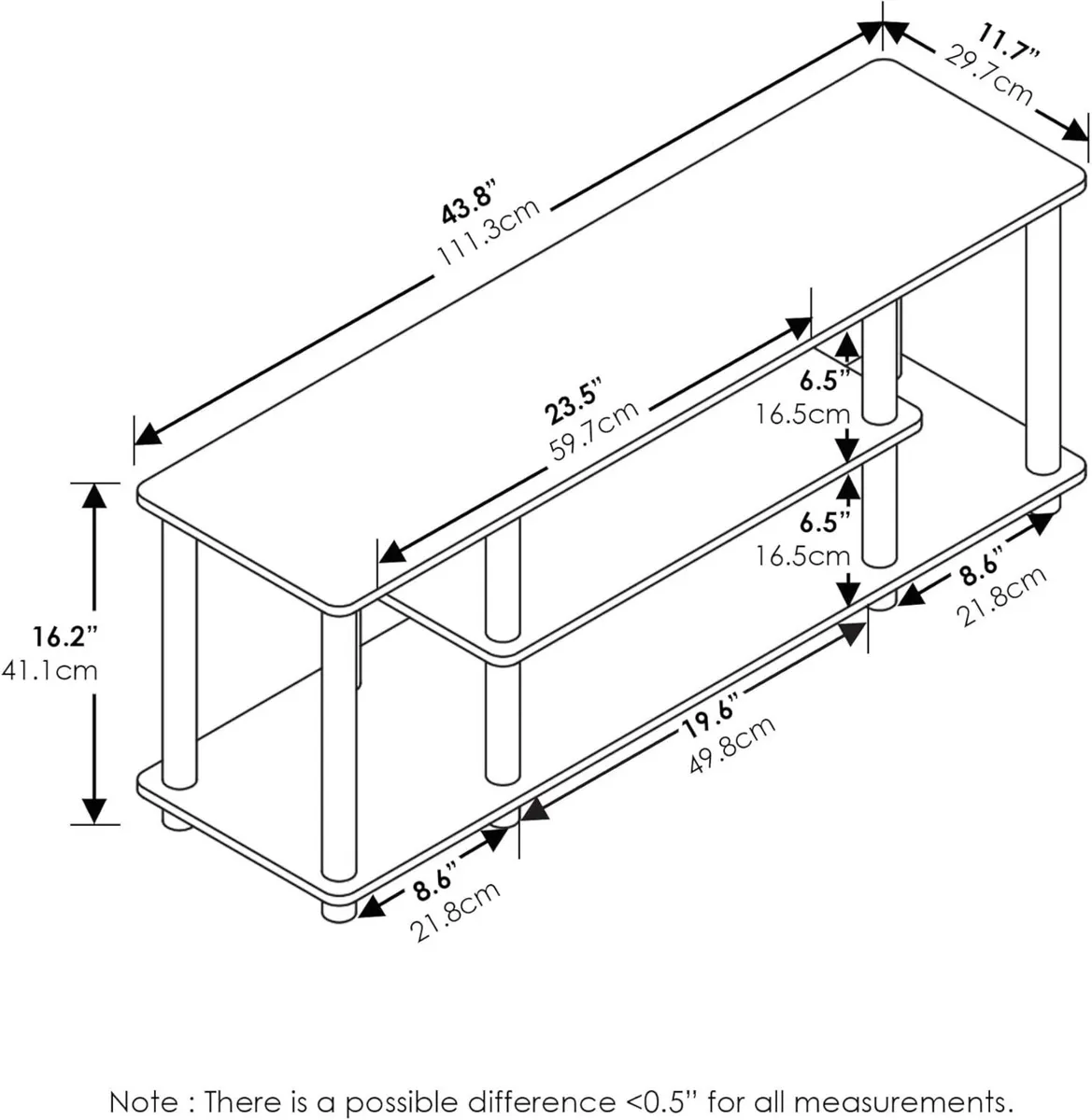 Turn-N-Tube 3-Tier Tool-Free TV Stand Walnut - Image 2