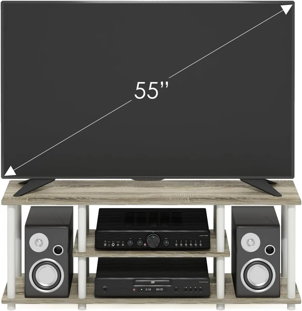 Turn-N-Tube 3-Tier Tool-Free TV Stand Walnut - Image 4