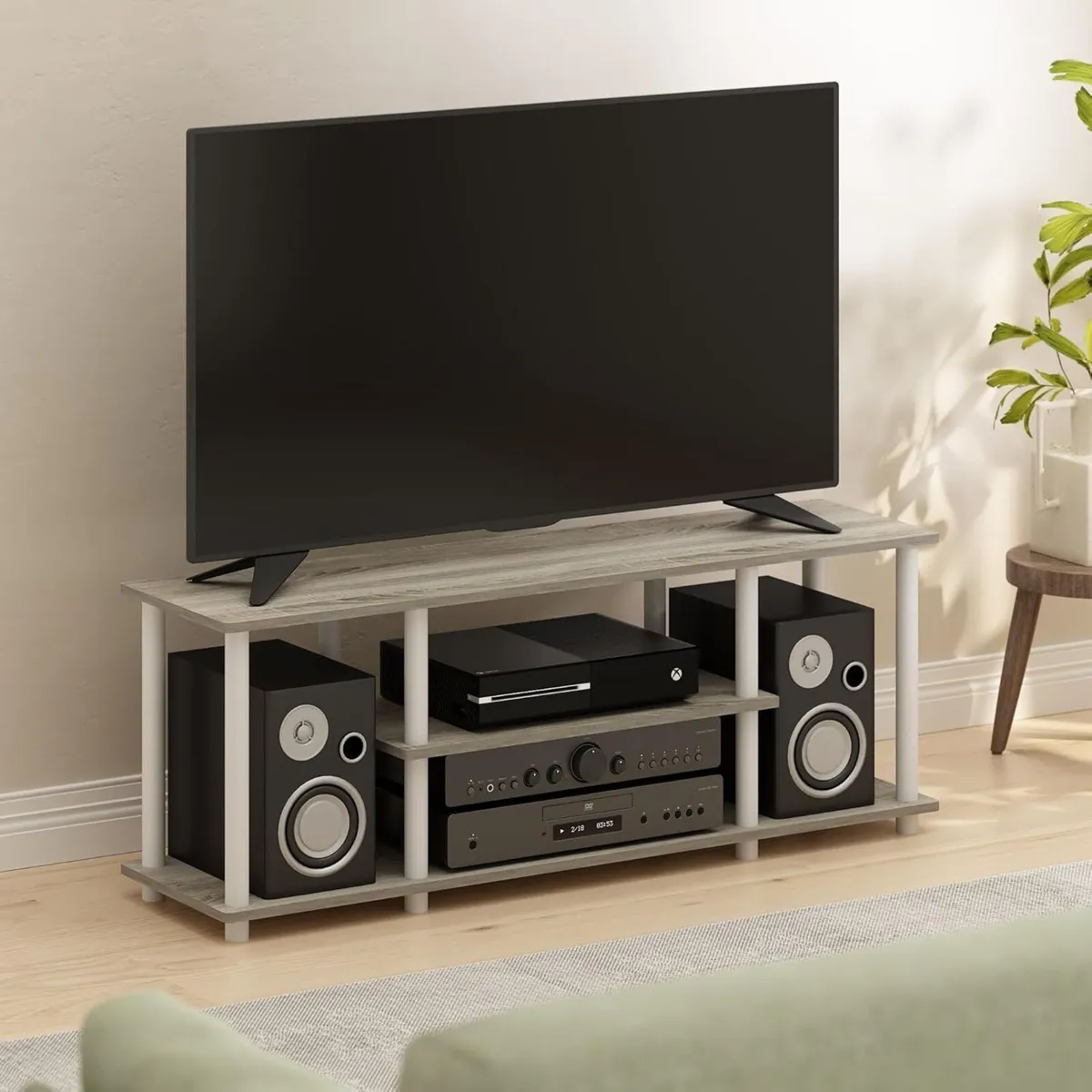 Turn-N-Tube 3-Tier Tool-Free TV Stand Walnut - Image 3