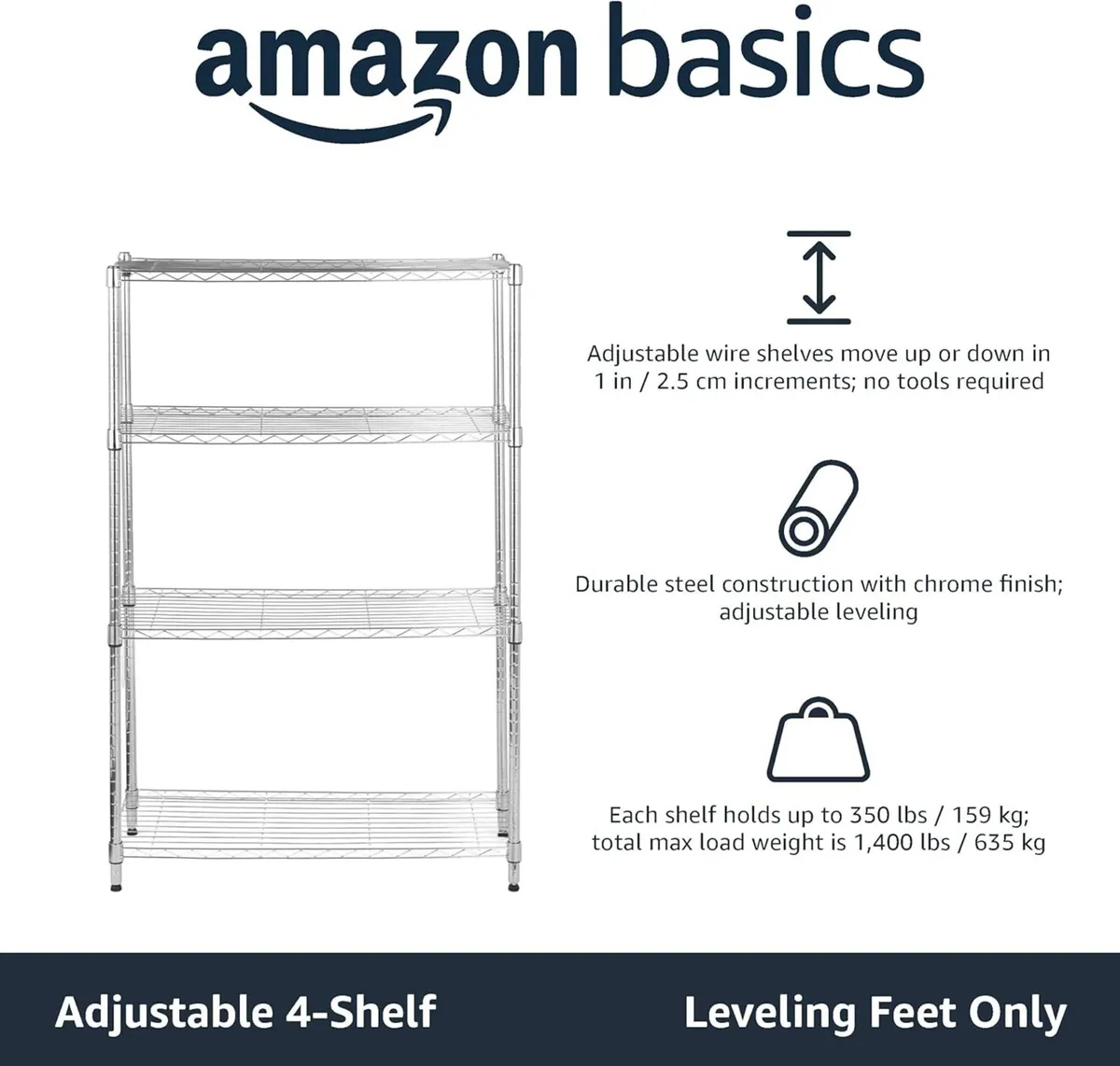 4-Shelf Storage Unit with Height Adjustable - Image 4