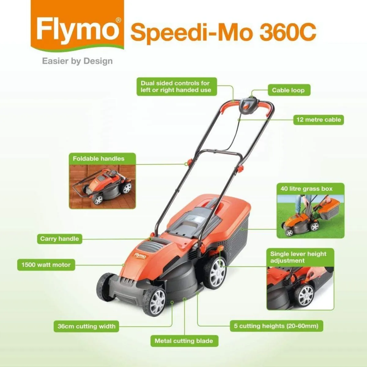 360c Electric Wheeled Lawn Mower W Cutting Width - Image 2
