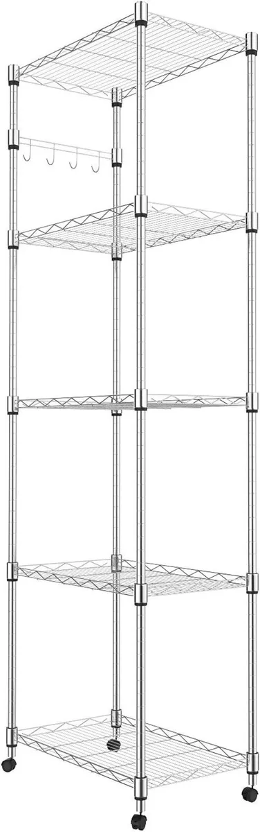 5-Tier Wire Shelving Unit on Wheels Chrome 59W - Image 1