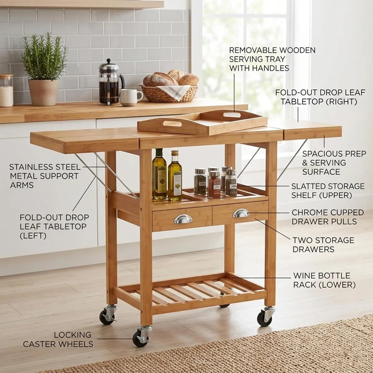 Kitchen Trolley Wood Natural - Image 2
