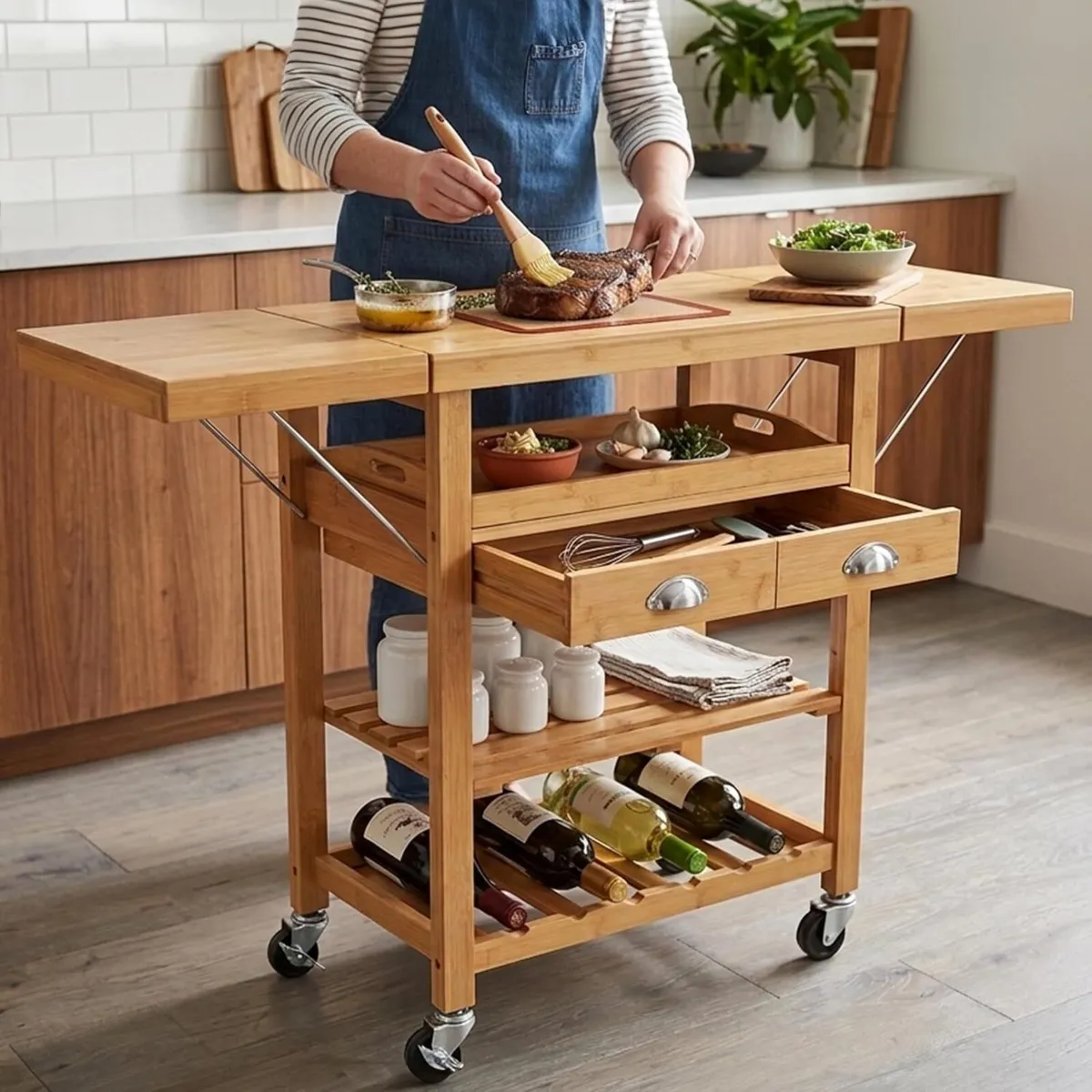 Kitchen Trolley Wood Natural - Image 3
