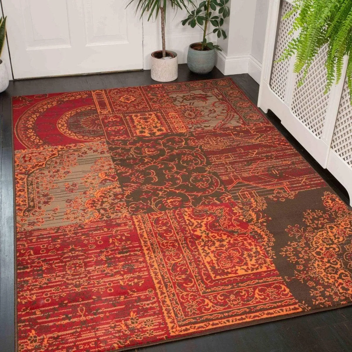 Milan Burnt Patchwork Traditional Living Room Rug