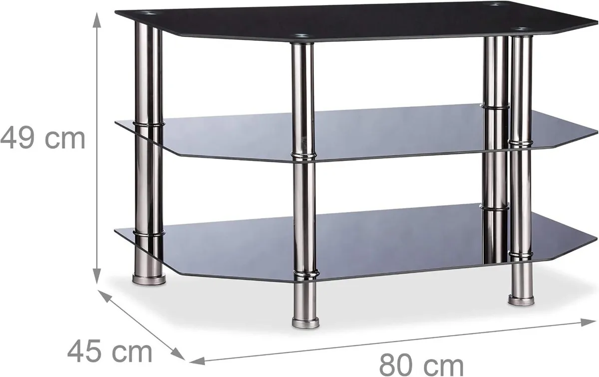 Glass TV Stand 3 Tempered Shelves Rubber Feet - Image 4