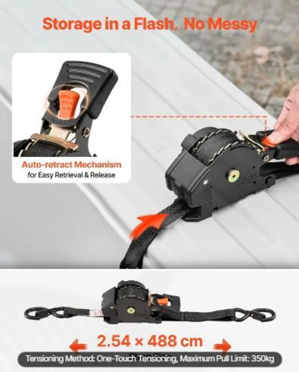 Retractable Ratchet Straps, 25.4 mm x 4.9 m - Image 2